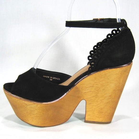 Topshop Black Suede Wooden Platform Heels Sz: 8M - Picture 3 of 8